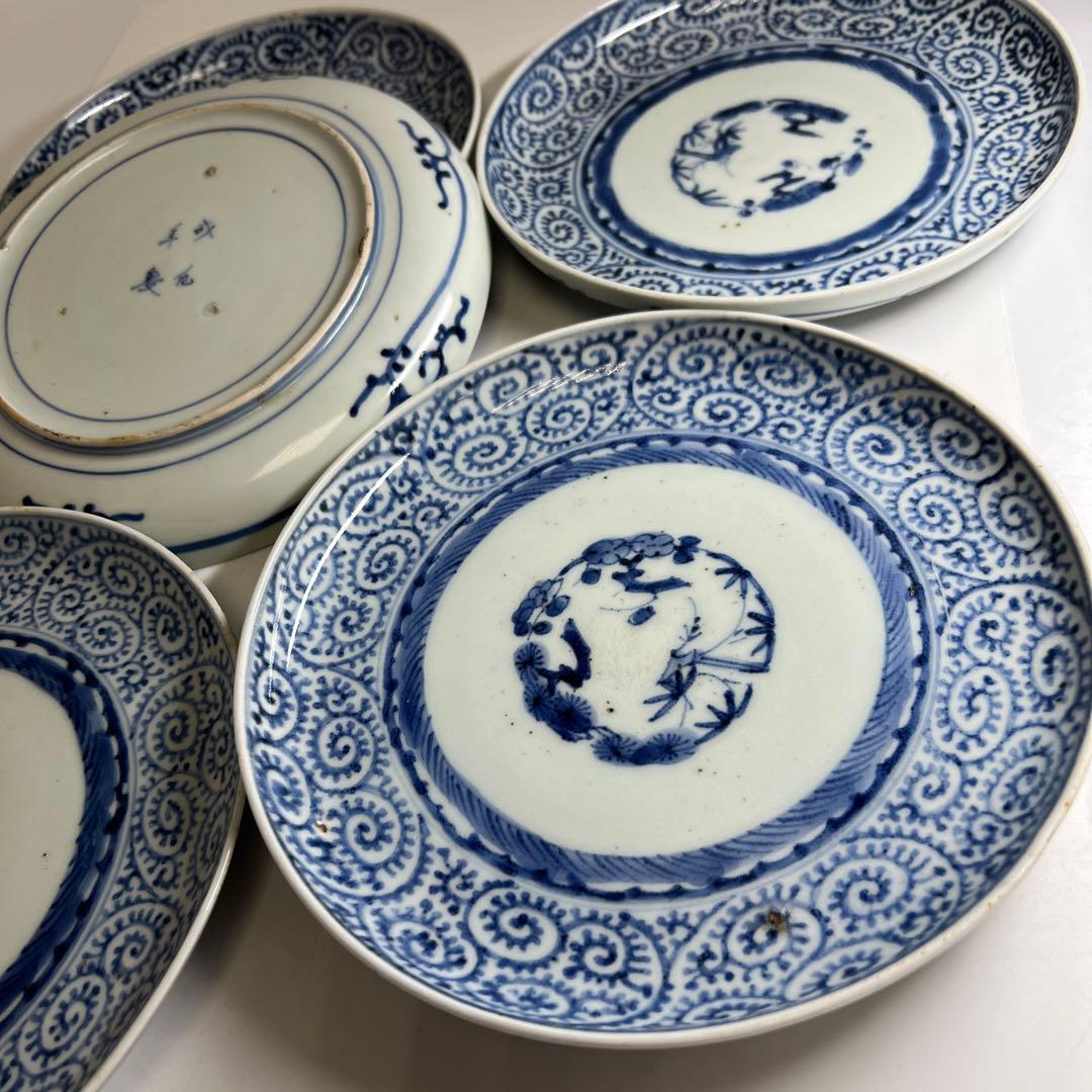 江戸後期　古伊万里　蛸唐草七寸皿5枚　直径約19㎝　東Y7-1208☆2Fトヒオ