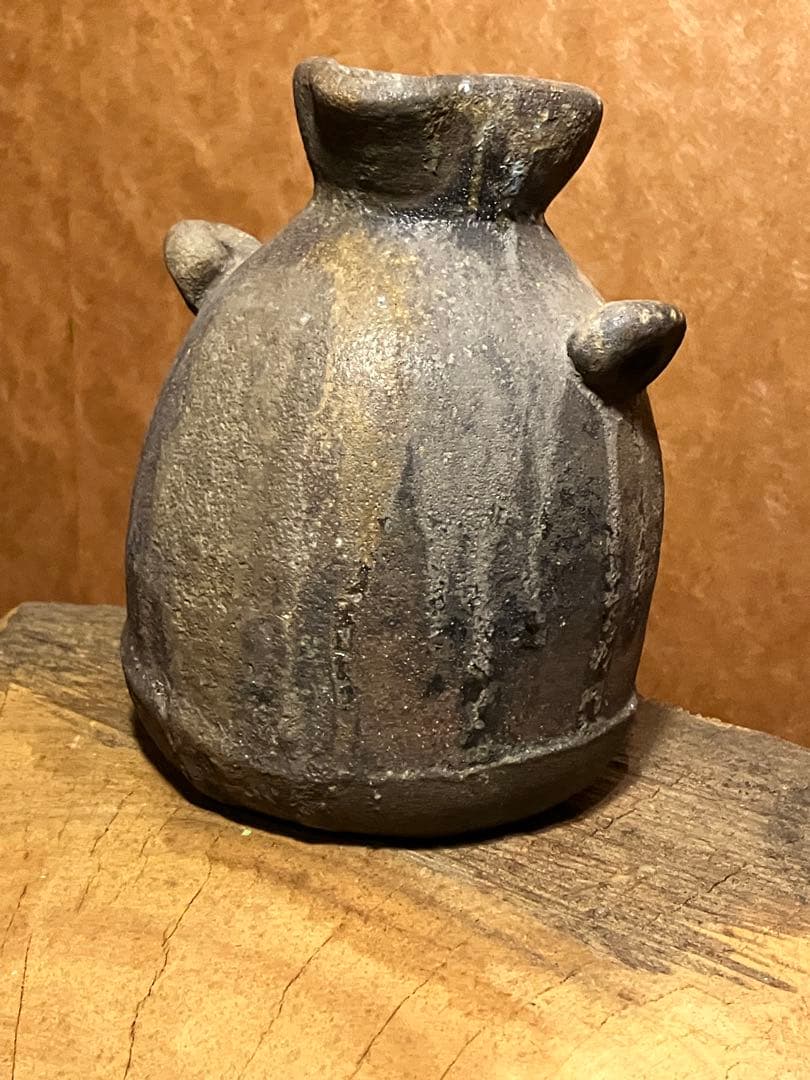 越前　双耳 壺　花入　穴窯焼き締め　（大）