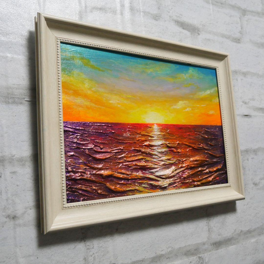 油絵 油彩 油彩画 絵 絵画 【朝日に輝く海】