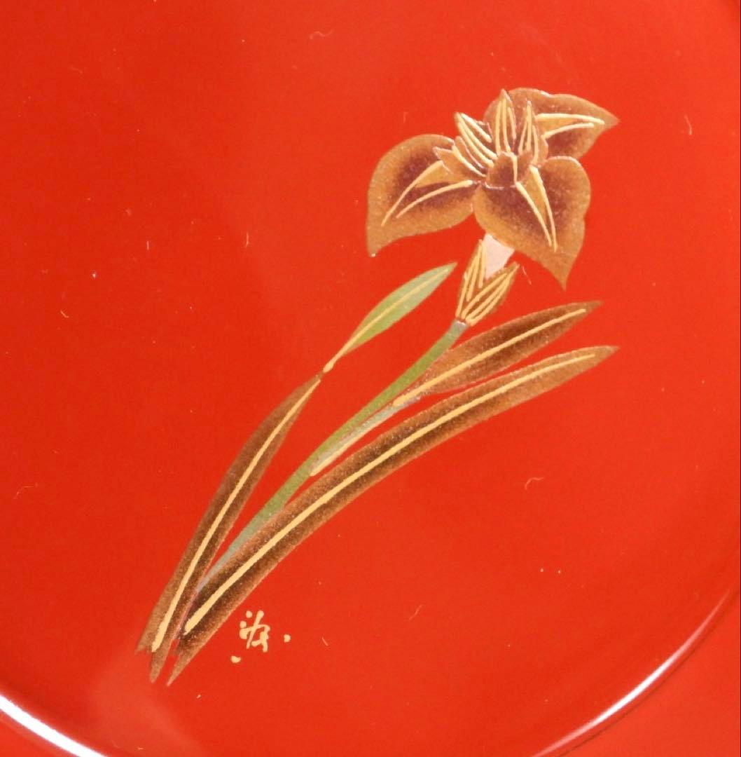 美品★輪島塗 蒔絵師 西塚栄治在銘★花蒔絵 漆塗 飾皿二枚セット★共箱付き