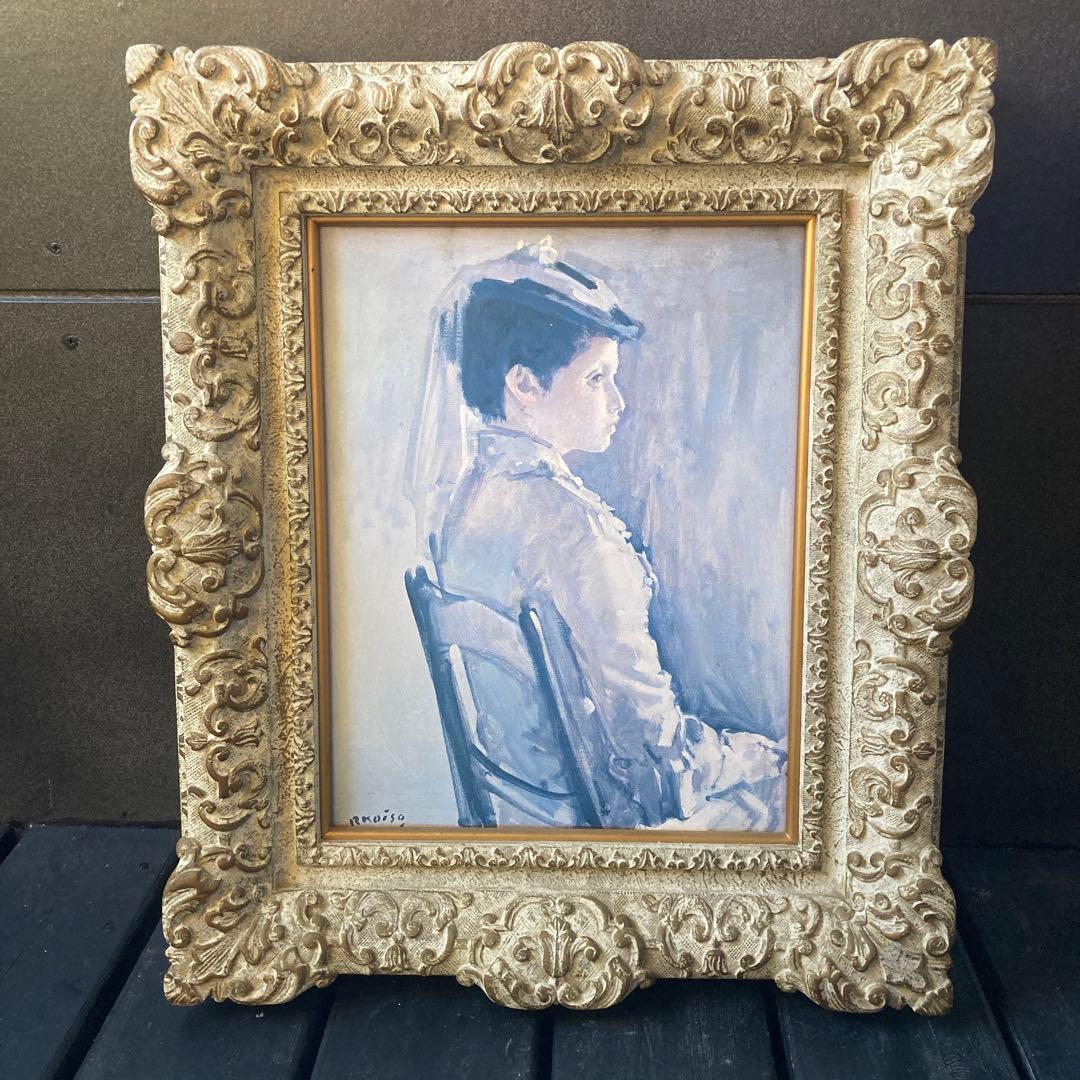 油絵/複製画　小磯良平「帽子の女」プリハード　人物画　絵画