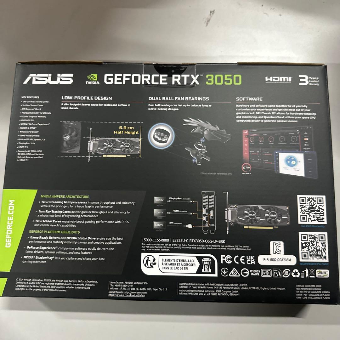 グラフィックボード・グラボ・ビデオカード ASUS GeForce RTX3050 LP BRK OC Edi 6GB