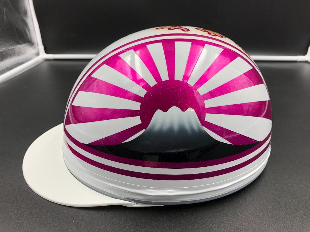 コルク半　カスタム　富士日章　三つボタン　ホワイトピンク　ラメ　文字あり