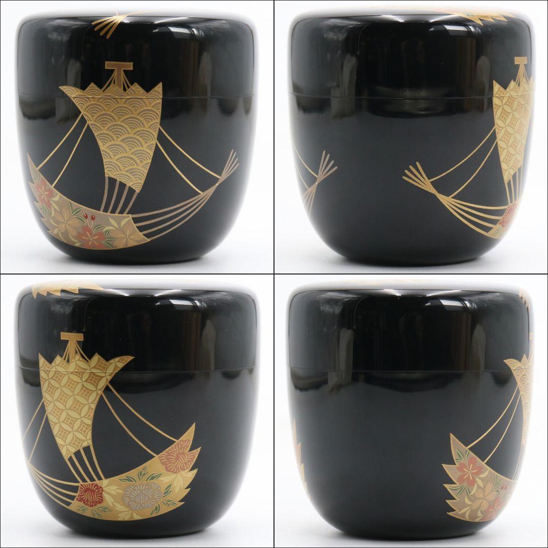 鈴木光入作 扇舟蒔絵 大棗 内銀溜 茶道具 共箱　DB788　N2