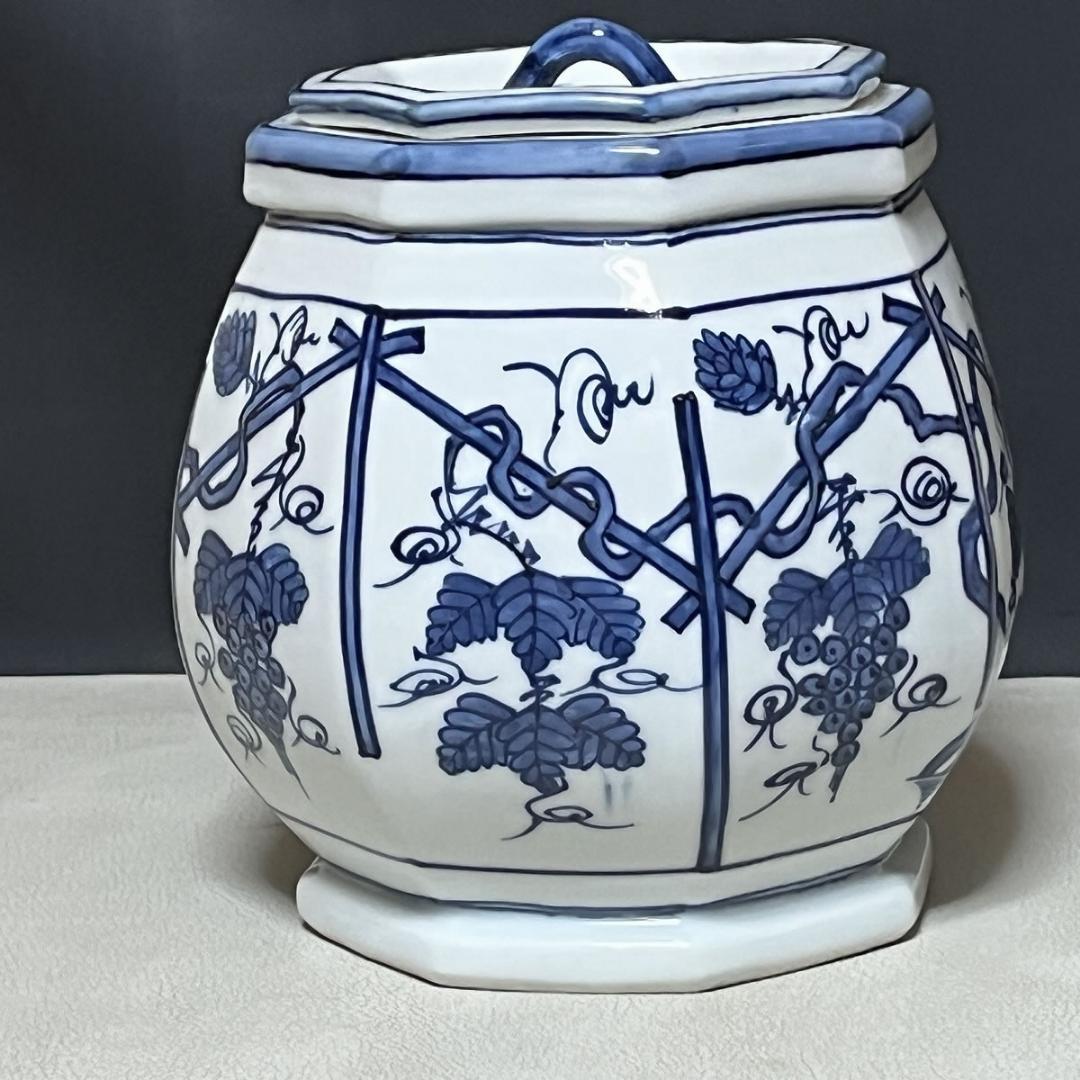 平安 静山 染付 葡萄棚 水指 共箱 茶道具 【k3526】