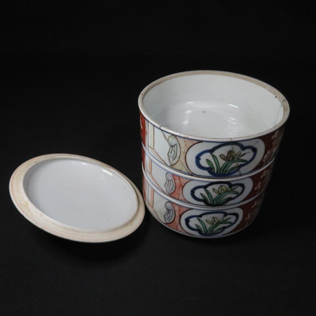 段重 色絵付 赤絵 木箱 訳アリ 一段直し 江戸 おせち 祝席