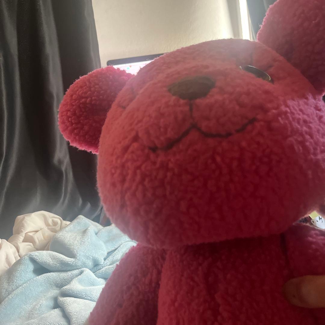 ピンクのクマ型ぬいぐるみ　モモちゃん