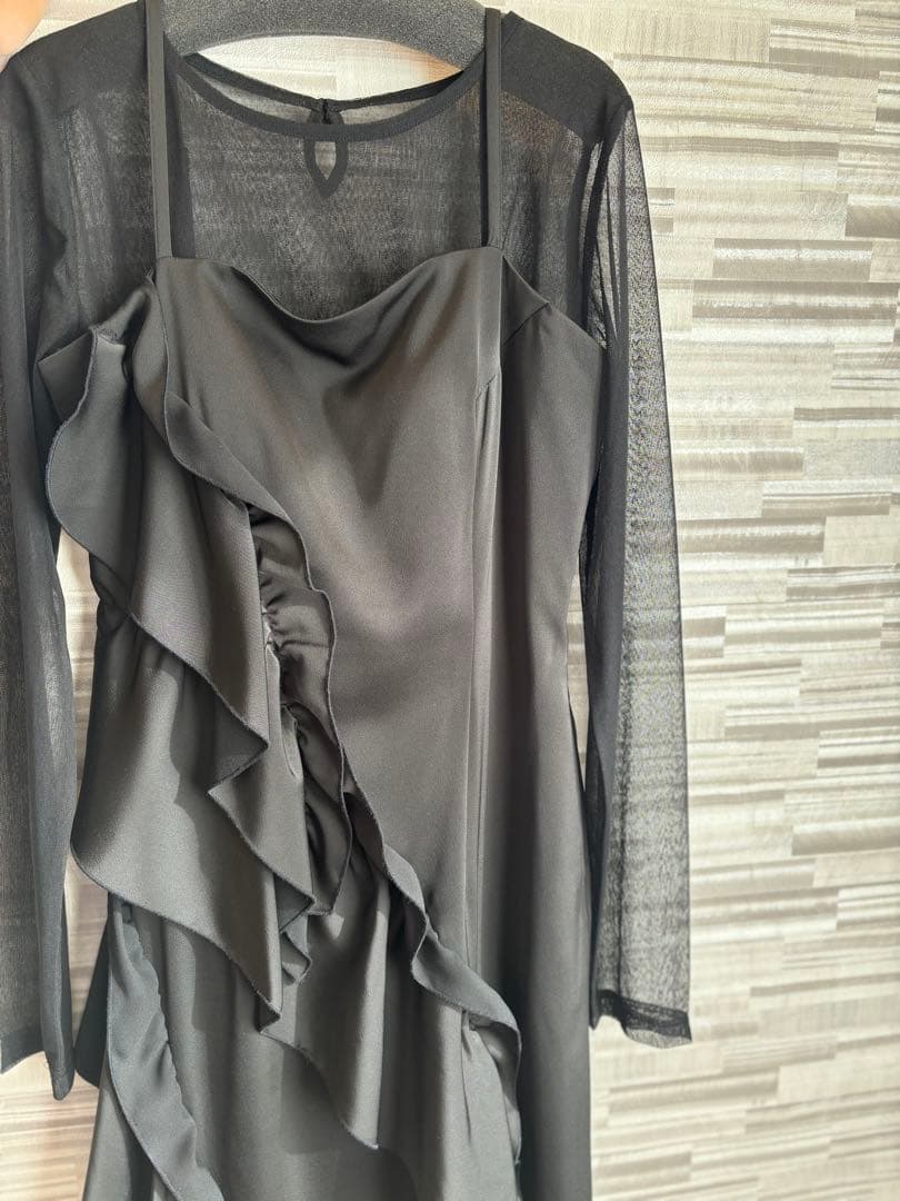 LAGUNAMOON シアートップス付 フリルキャミドレス M ブラック