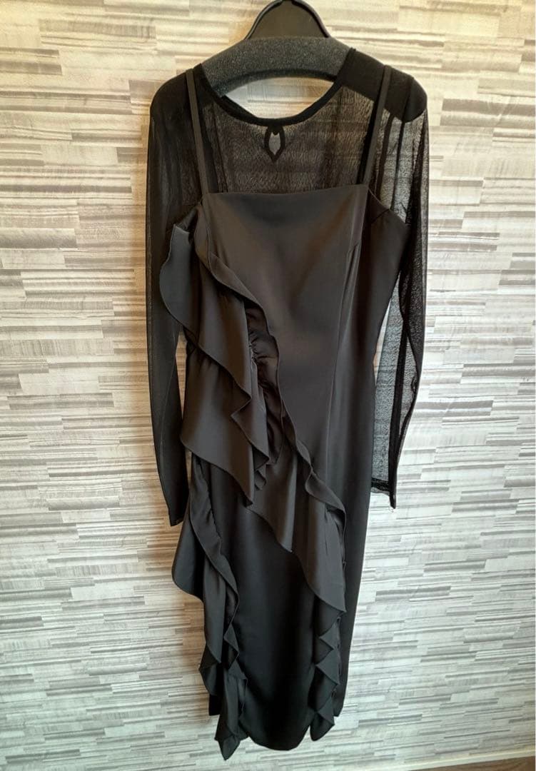 LAGUNAMOON シアートップス付 フリルキャミドレス M ブラック