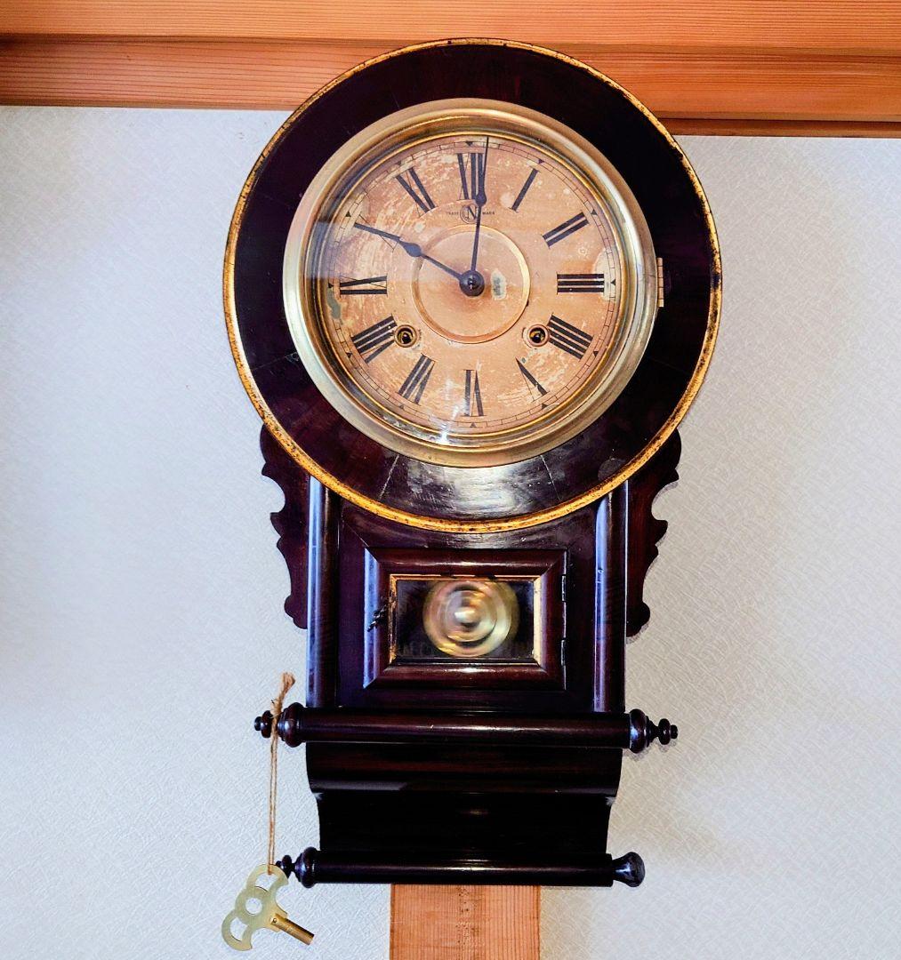 専用〈完動・美品〉日本時計　八吋巻物形ゼンマイ振り子時計　アンティーク古時計