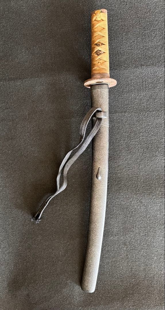 刀装具　 脇差　拵え　鉄地蛙図鍔　獅子目貫　時代 武具　 骨董　古美術　現状B