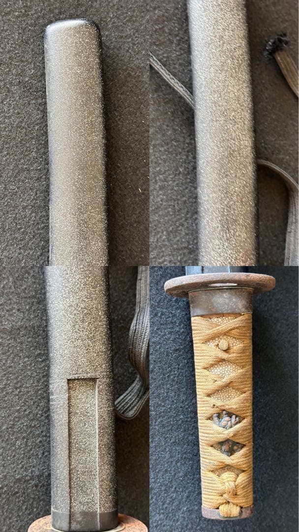 刀装具　 脇差　拵え　鉄地蛙図鍔　獅子目貫　時代 武具　 骨董　古美術　現状B