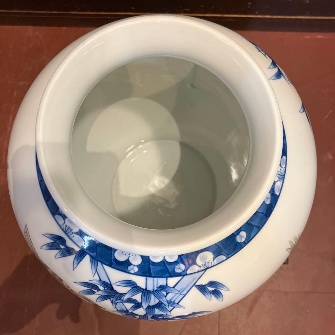 弥左衛門作　有田焼　某泉窯　竹雀文　花瓶