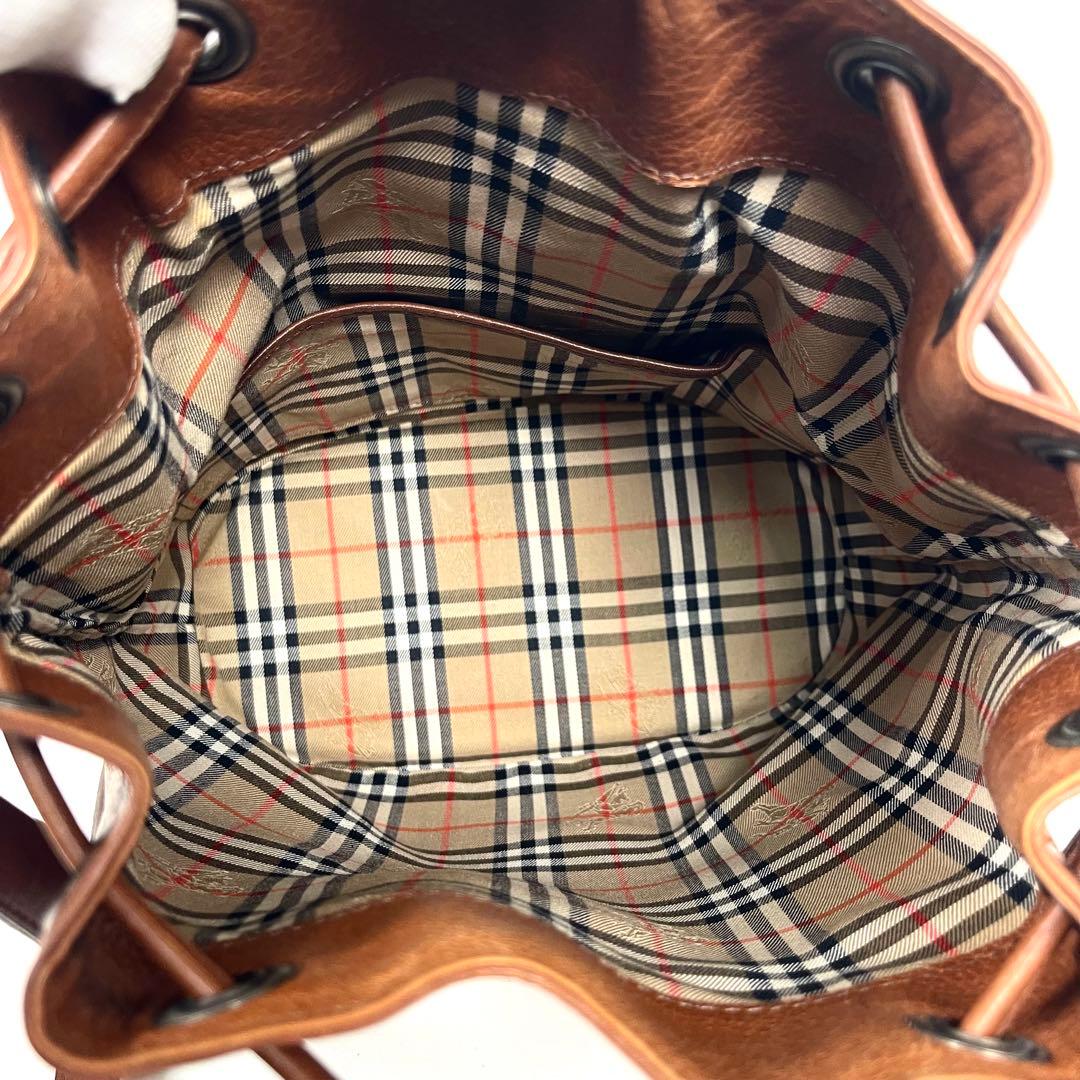 バーバリー　巾着ショルダーバッグ　ロゴ　ノバチェック　レザー　シャドーホース