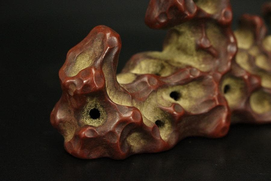 中国美術 朱泥 庭岩形 筆架 文房四宝 在印(HA520)