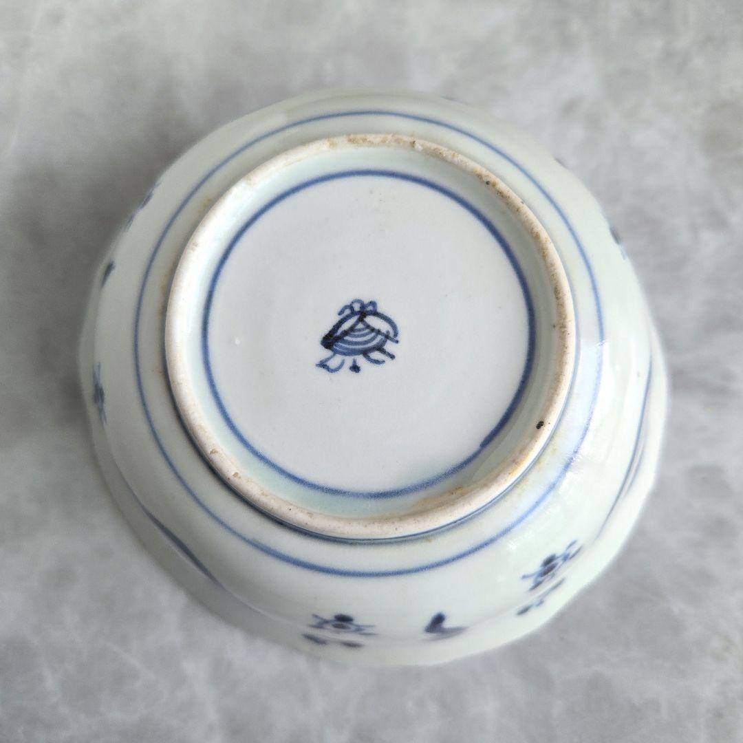 古伊万里　芙蓉手　向付　深鉢　江戸時代　染付　魚　金直し　金継ぎ　アンティーク