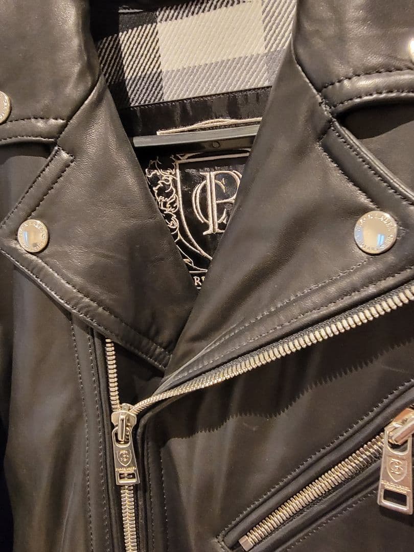 ブラックレーベルクレストブリッジ レザーダブルライダース黒 L