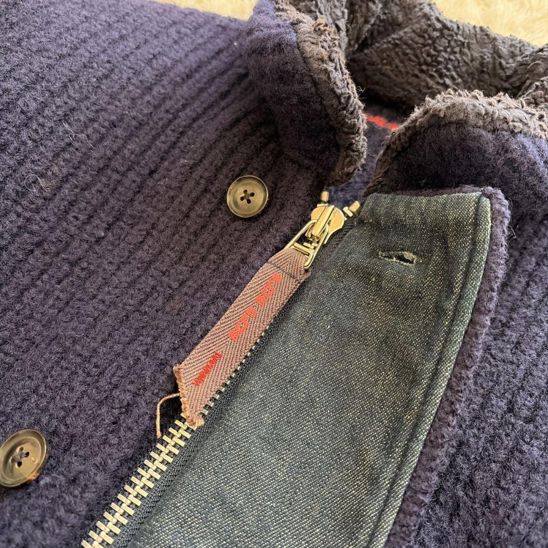 BLUE BLUE 襟ボア 縮絨ウール 圧縮ニット ニットジャケット 聖林公司