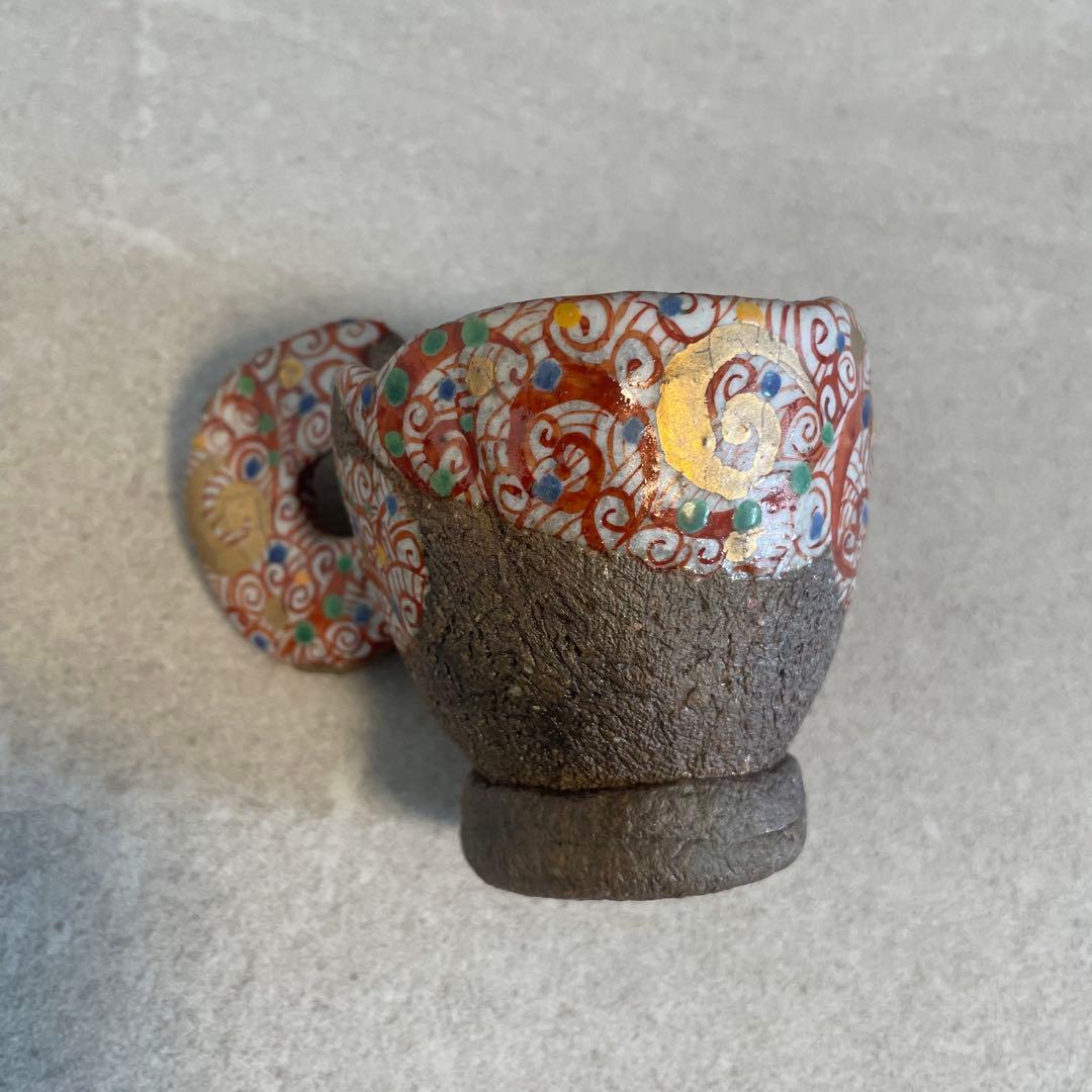 【メルカリ便】人気陶芸作家　苧坂恒治作　渦赤絵　手描き　カップ&ソーサー　珈琲碗