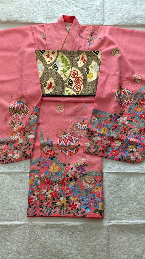 7歳　ピンク鈴　七五三　お着物・帯セット