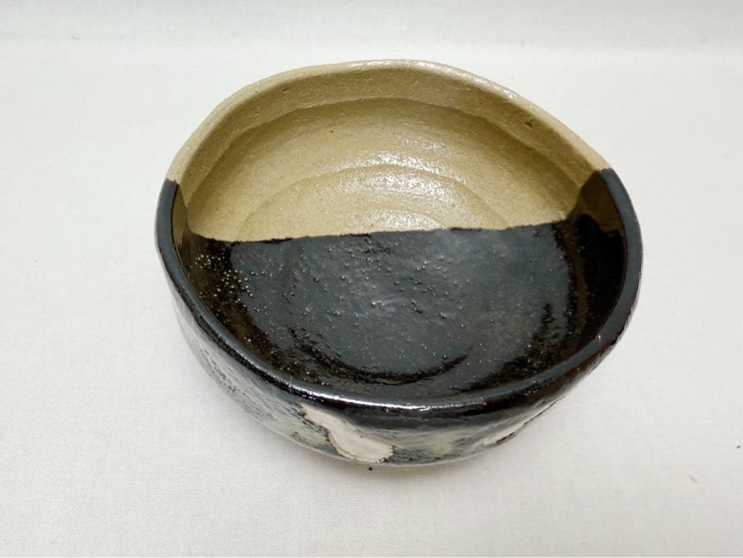 未使用 茶道具 伊東桂楽作 瓢箪柄 掛分 平茶碗 陶印 共箱