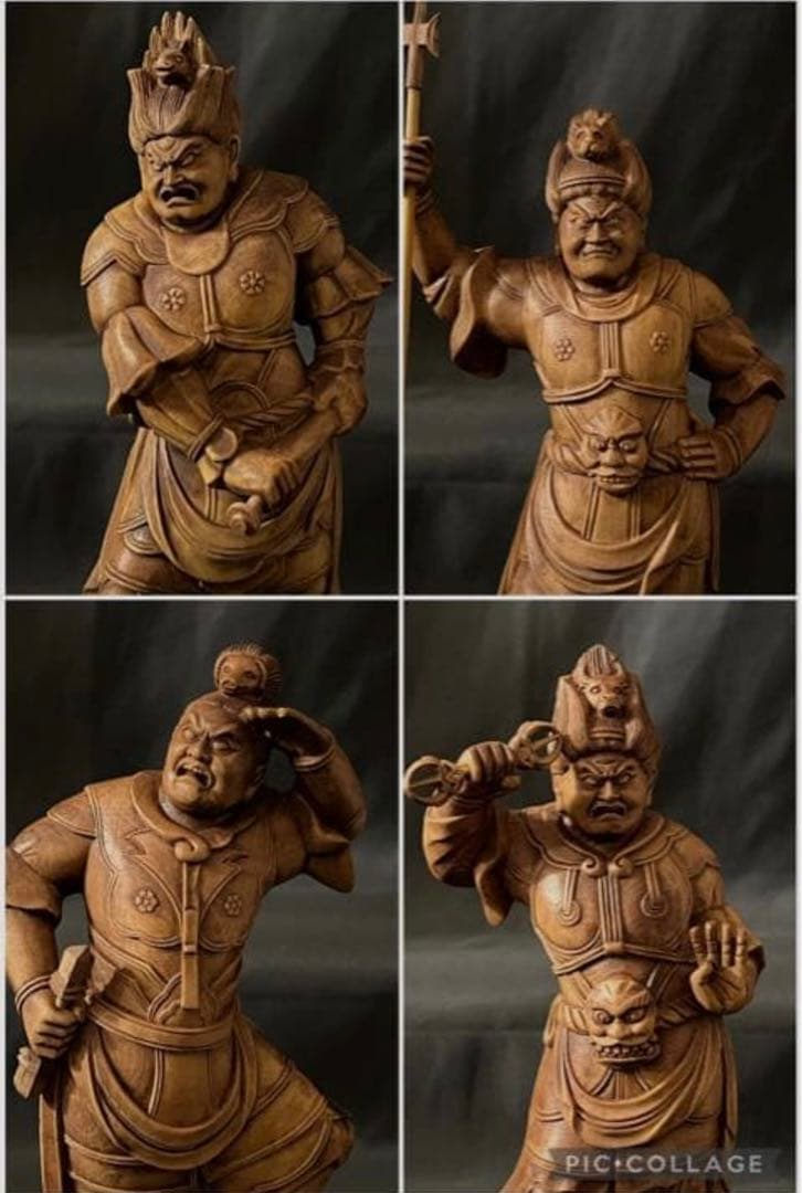 総柘植材 精密細工 古美術 時代木彫 仏教美術 薬師12神将像一式