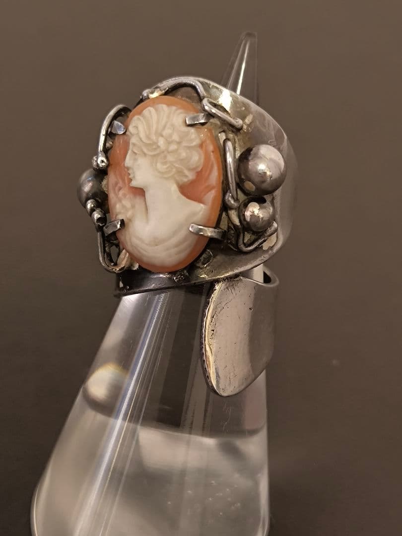 ヴィンテージ カメオ シルバー デザイン リング サイン入り