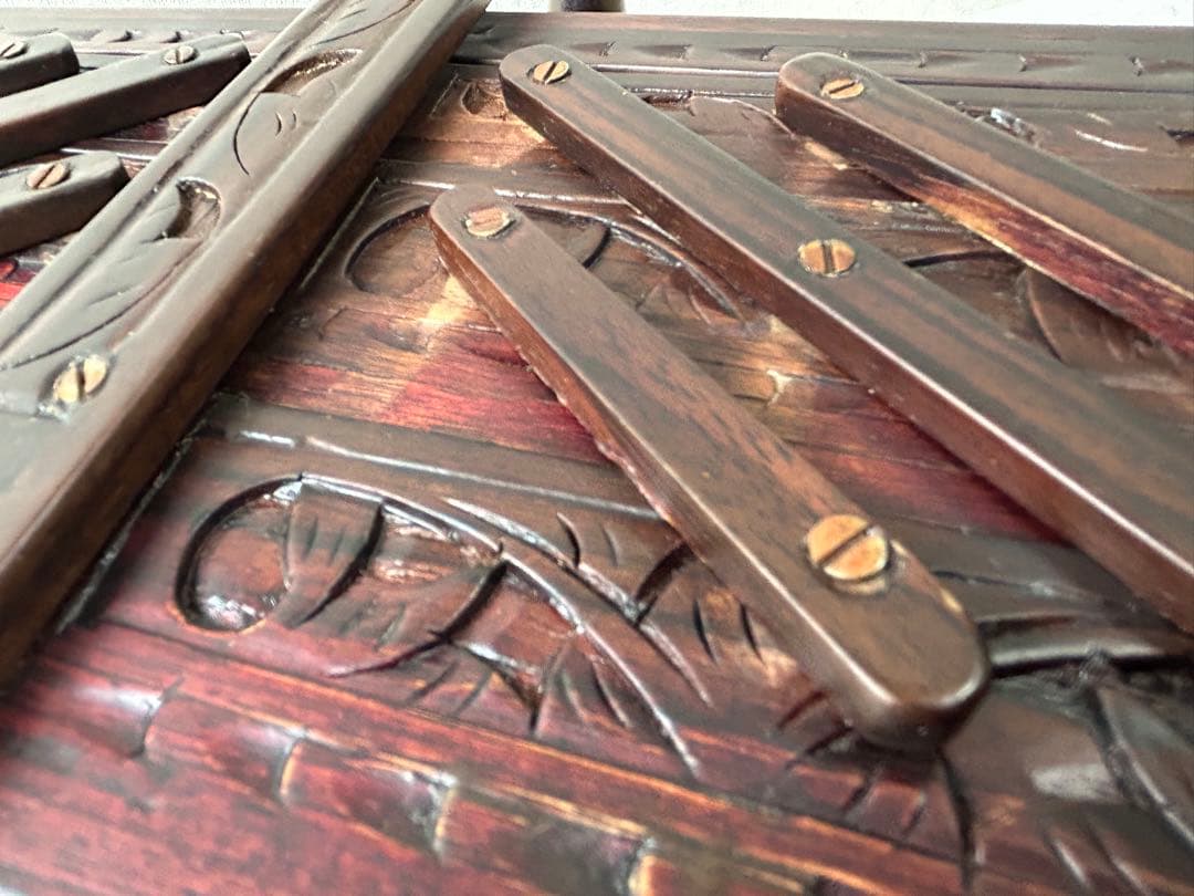 木製彫刻 裁縫箱 小物入れ 収納ボックス レリーフ アンティーク シンガポール