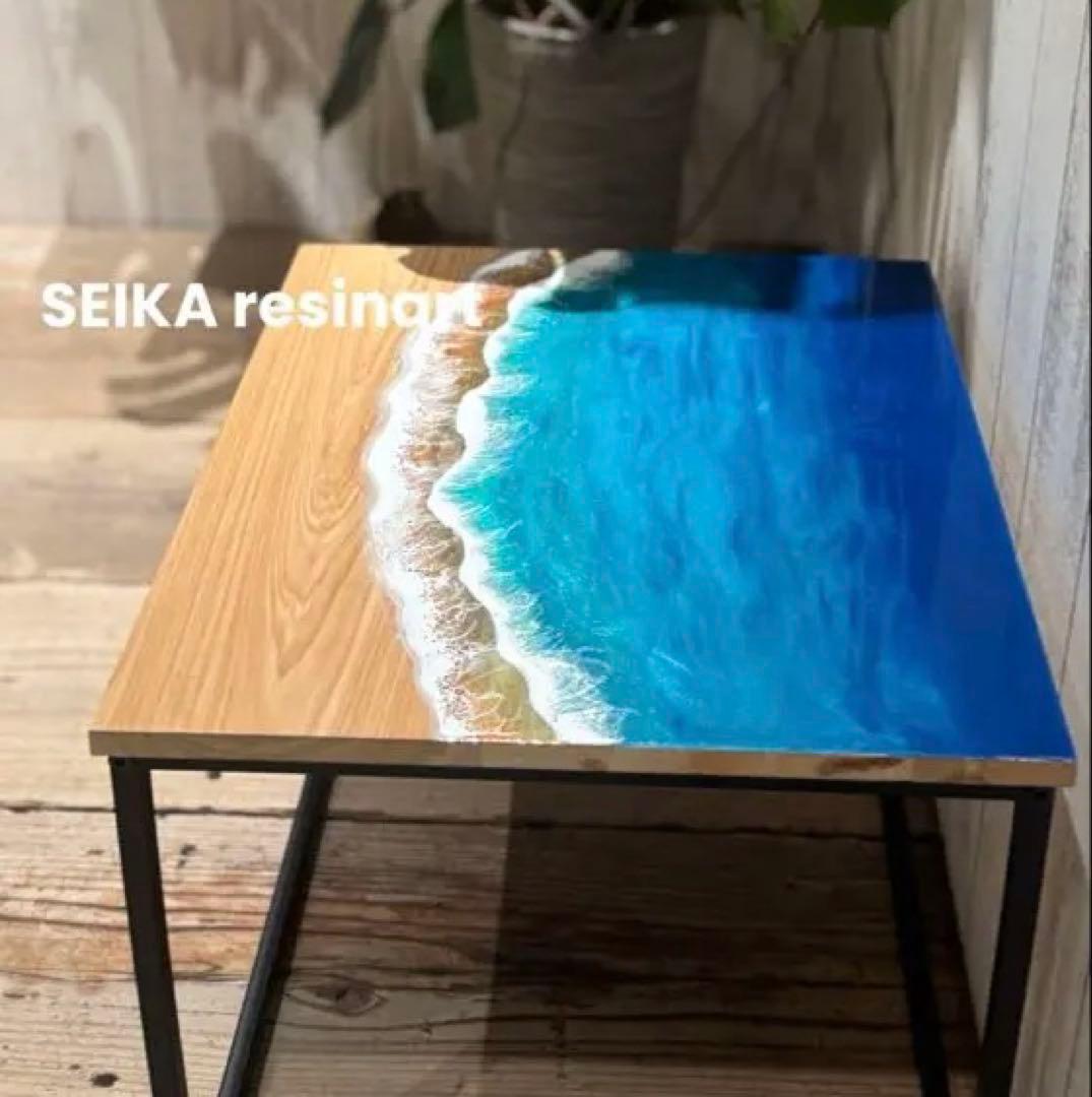 海レジン　レジンアート　レジンテーブル　サイドテーブル　インテリア