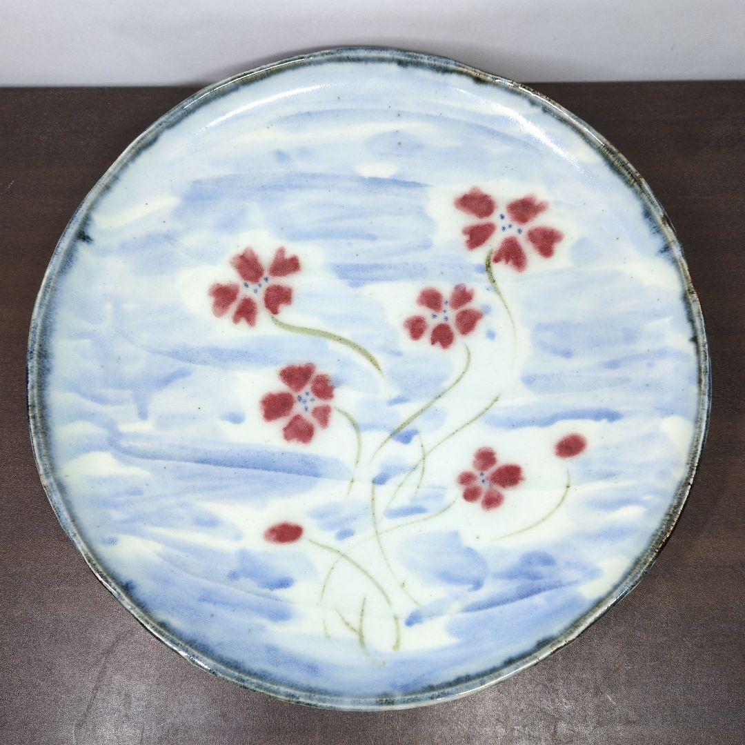 斉山窯 太田恵 作 色絵 花文 大皿 口径約31cm