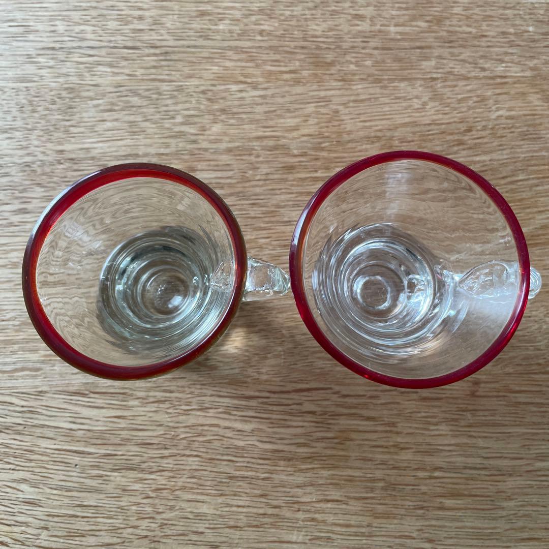 アイスクリームコップ　氷コップ　赤縁　　 手吹きガラス　アンティーク　骨董　民藝