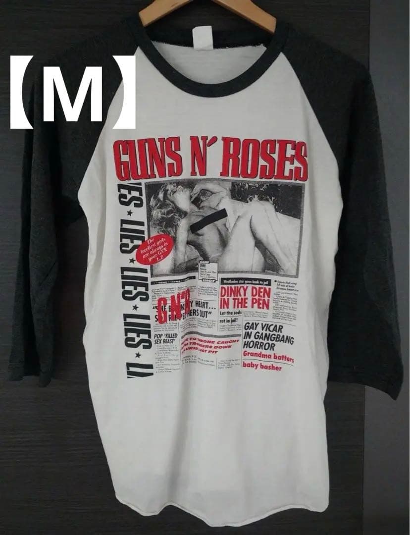 ガンズ・アンド・ローゼズ　ベースボールシャツ　白×グレー　М