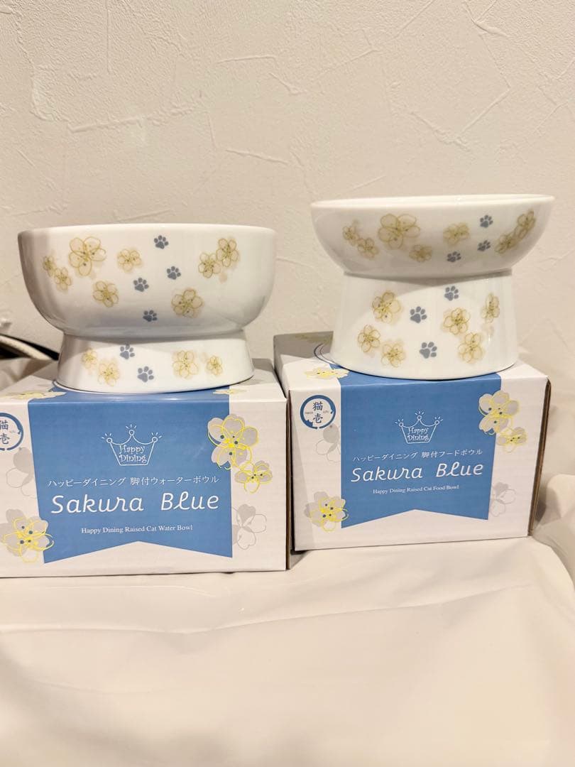 猫壱 限定 Sakura Blue 猫用フードボール・ウォーターボールセット