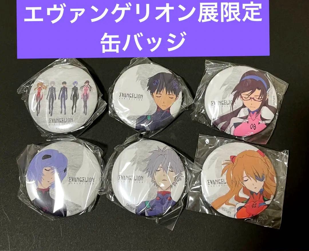 エヴァンゲリオン展 缶バッジ 全6種コンプ アスカ レイ マリ シンジ カヲル