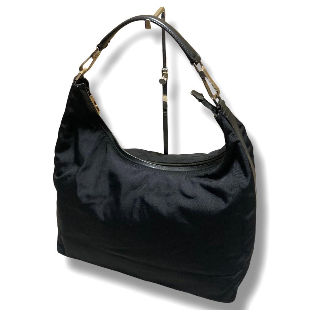 グッチ　ワンショルダー　ハンドバッグ　G金具　ナイロン　ブラック