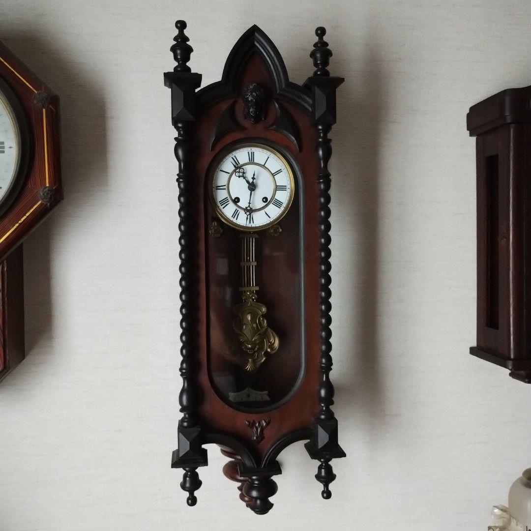 ナ*ナ様 掛時計　３面ガラス　巻き鍵付き　柱時計 　ゼンマイ式