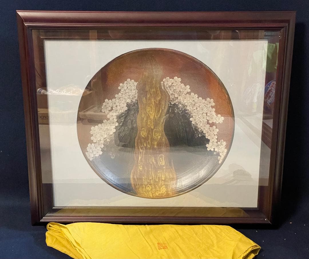 九谷焼　谷敷正人作　陶額雪月花『花』飾絵皿　飾皿　陶板画　額装