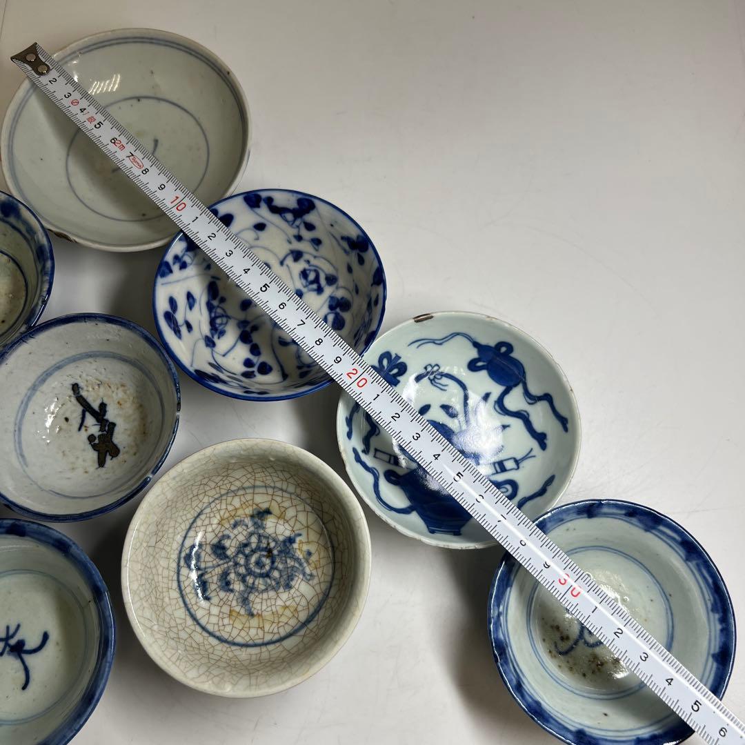 中国清時代　新渡青花盃色々　口径約7.5~10.3㎝　東Y7-1223①タルサ