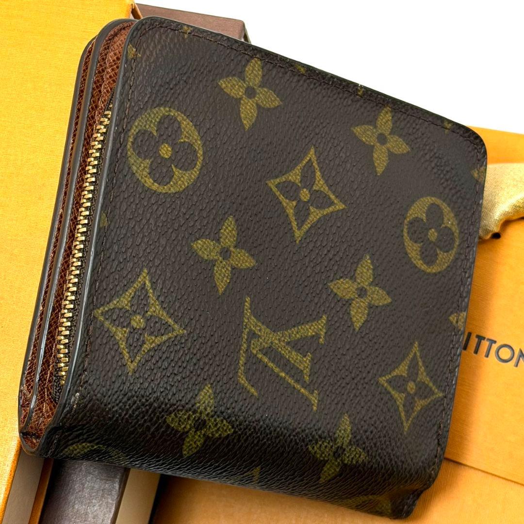 良品. ルイヴィトン モノグラム コンパクトジップ 財布 二つ折り ラウンド 茶