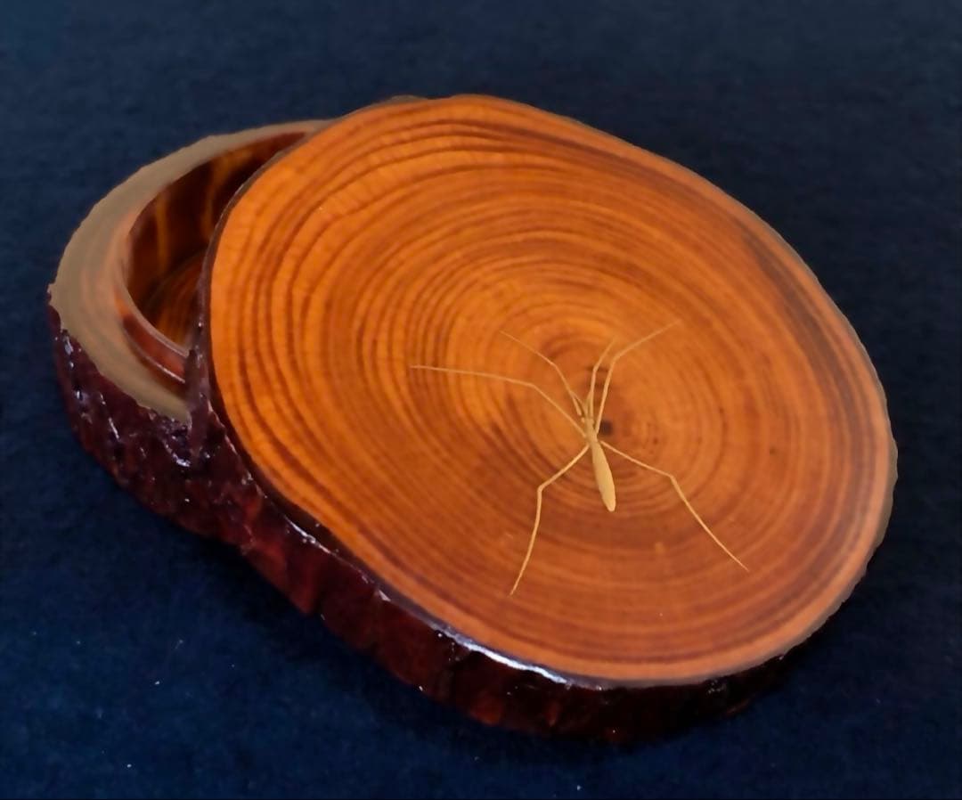 【美品】「母」アメンボ 水面 蒔絵 松材 香合 道場 宗廣 共箱(122A⑤)