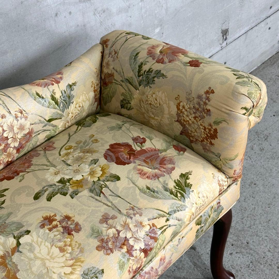 ✿英国クラシック調✿ 花柄カウチソファ｜猫脚 アーム付き｜アンティーク調 長椅子