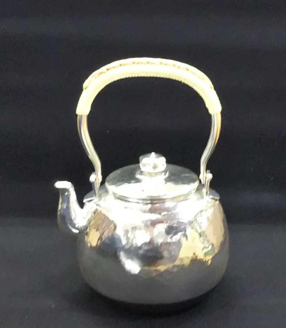 茶道具 銀瓶 湯沸 六角肩衝 銀メッキ 5合 秀峰堂 新品