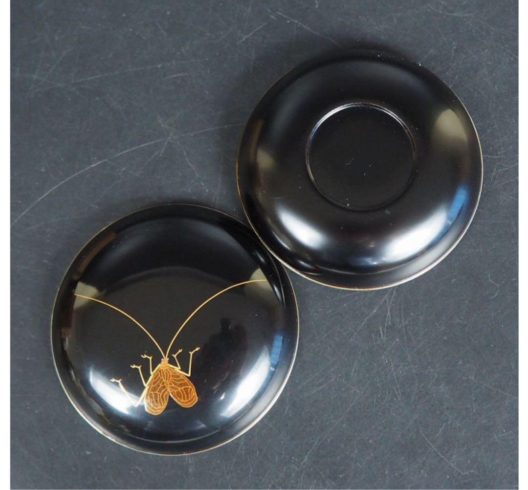 送料無料　漆芸の名工『池田峰志」造　銀縁蒔絵　鈴虫香合　共箱　茶道具華道具