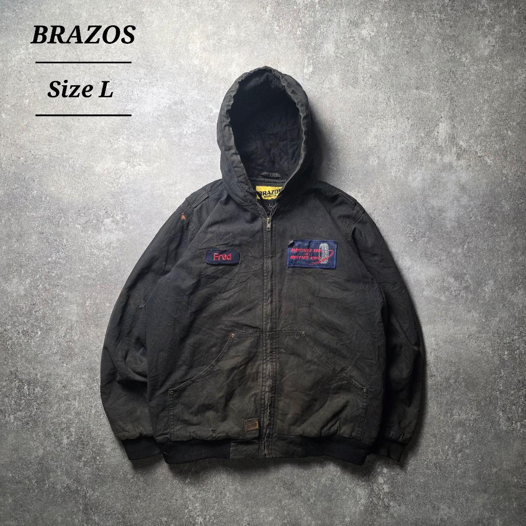 BRAZOSダック地アクティブジャケットフーディー企業ロゴフェードグランジボロL