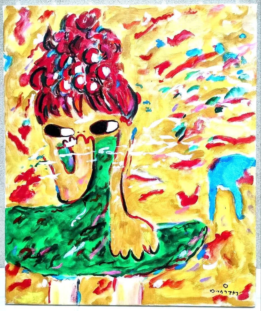 【SALE】［F8号］ロッカクアヤコ/肉筆/手描き/表裏サイン有/油彩/アクリル