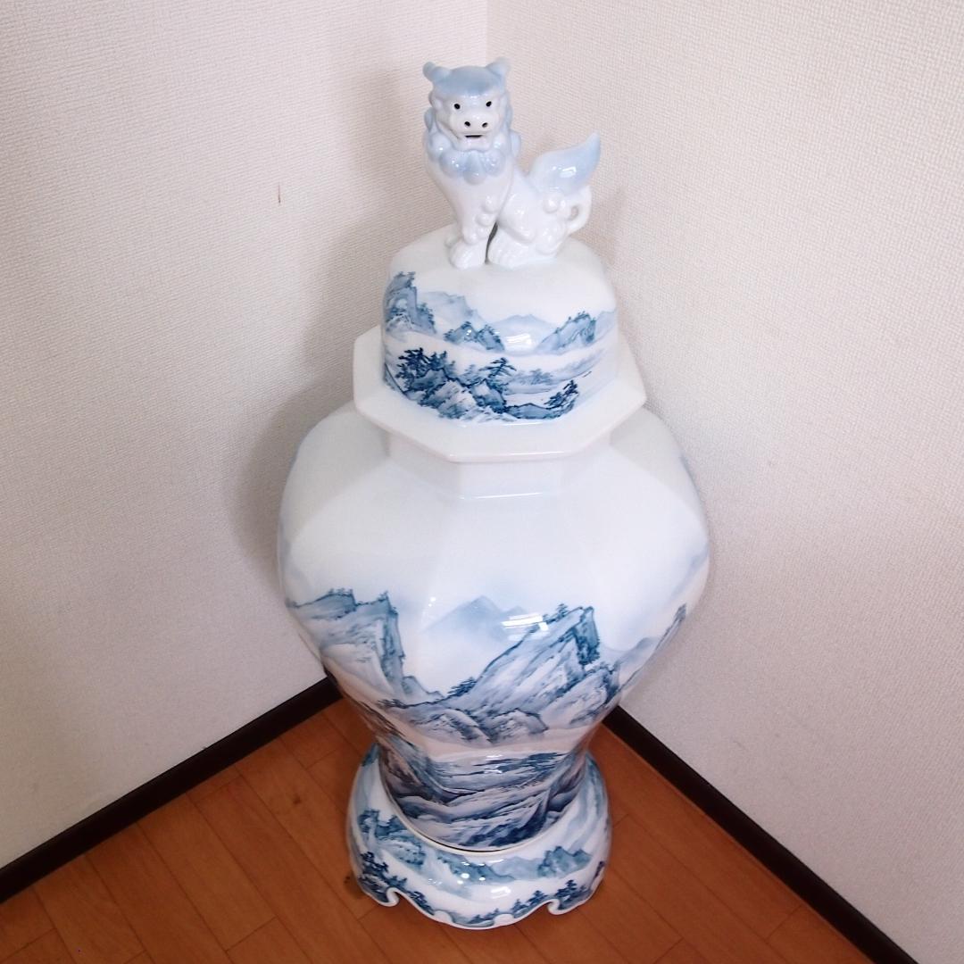 【美品】有田焼 沈香壺 勝雲作/藤井勝雲 絵付師:金武自然 山水染付 壷/つぼ