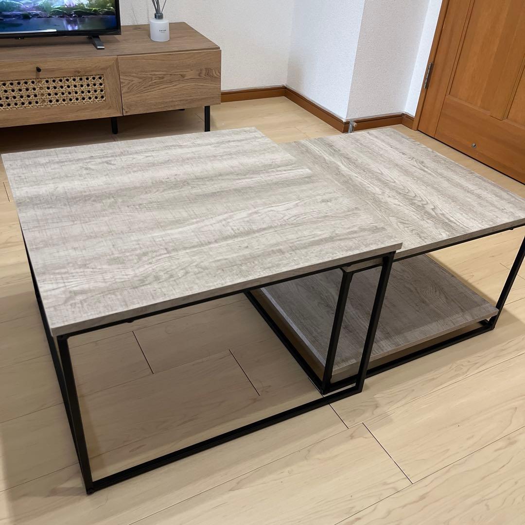 [幅59.5]LOWYA 木目調ネストテーブル スチール脚 リビングテーブル