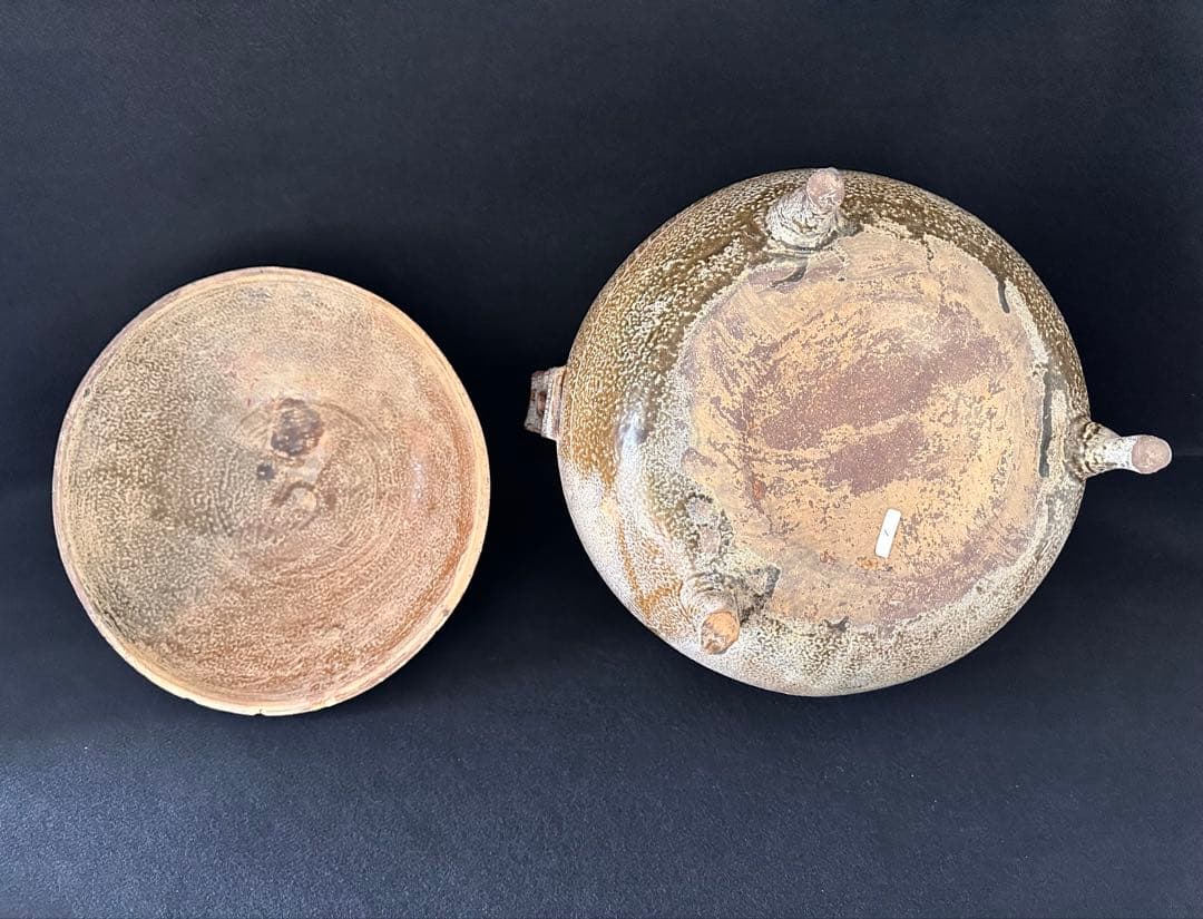 中国美術 灰陶緑釉 三足蓋付三獣摘 鼎 直径35cm 細密細工 古美術