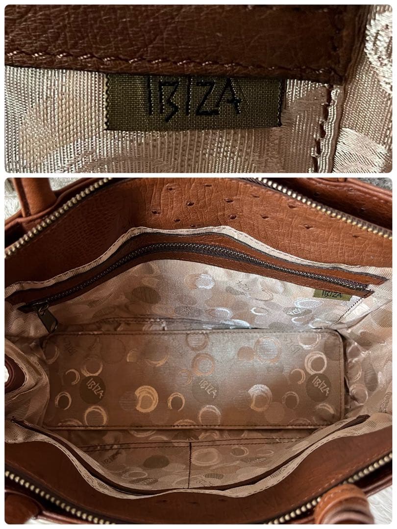 【新品未使用】イビサ　とらチャーム付き　オーストリッチ　ハンドバッグ