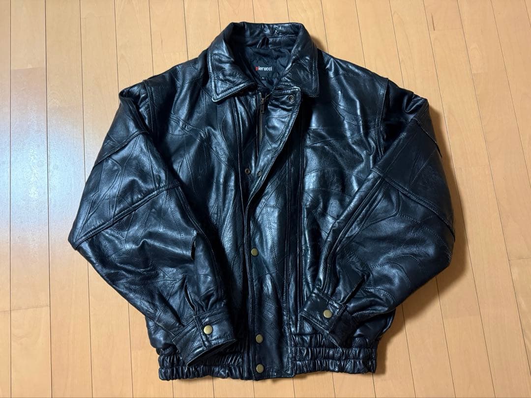 希少 ピエルッチ レザーシングルライダースジャケット ブラック M 羊革 短丈